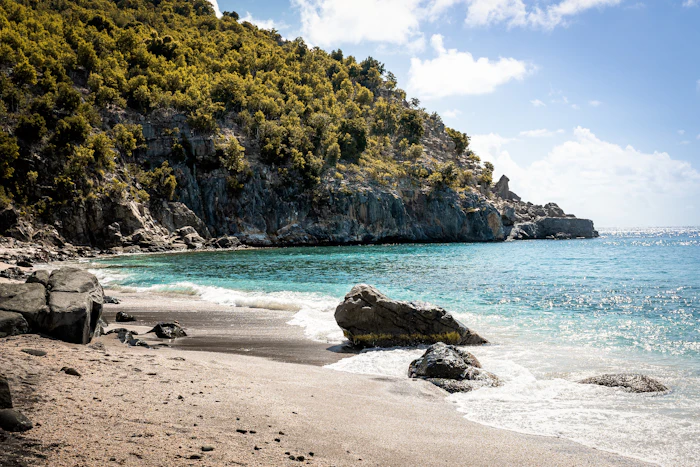 Rocky cove beach with turquoise water near Gustavia, St. Barts