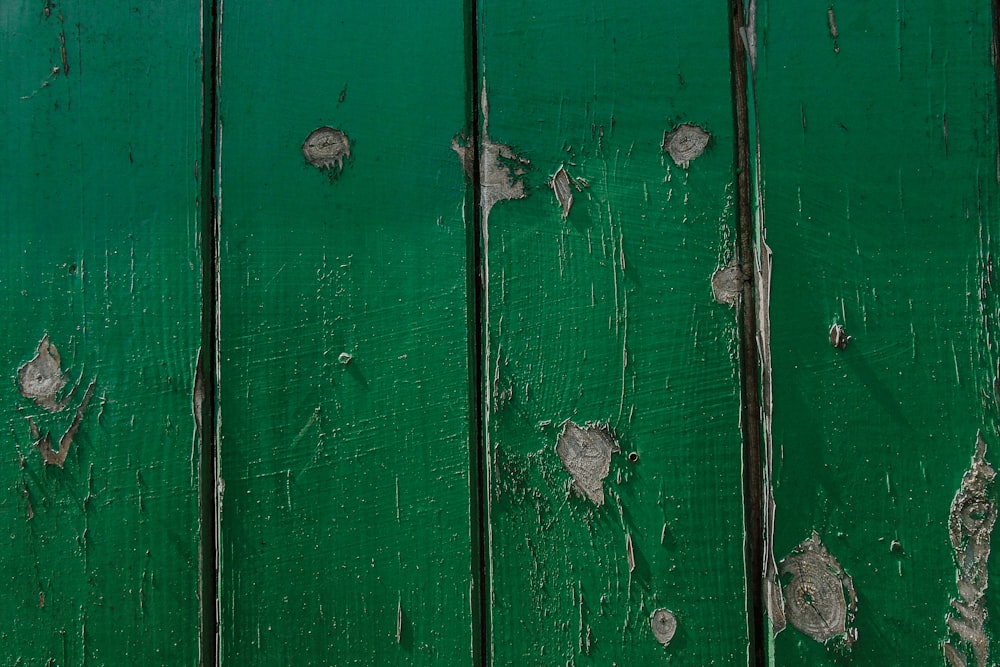 green wooden door with brown door knob