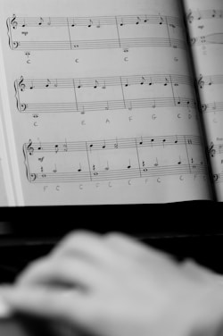 musical notes on black and white