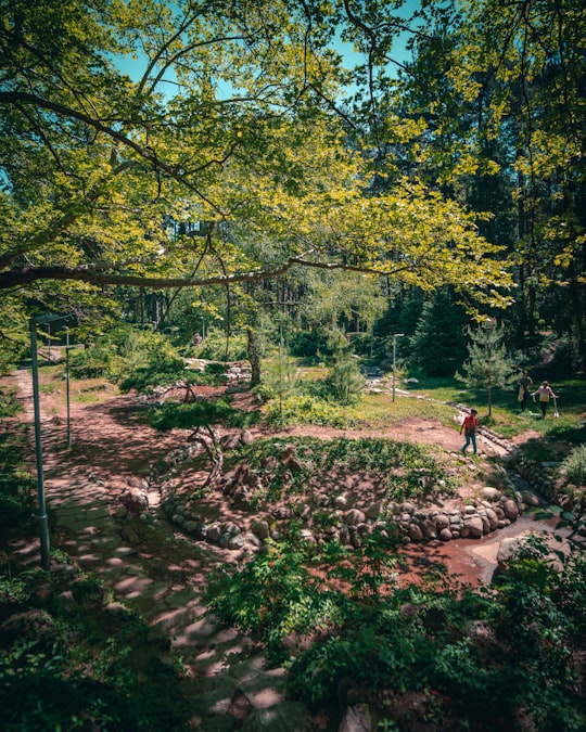 person in red shirt walking on brown dirt pathway surrounded by green trees during daytime in Sandanski Bulgaria