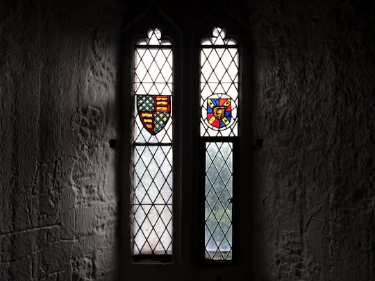 blue and white floral window in Bunratty Ireland