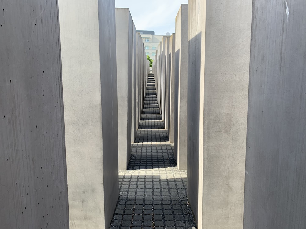 gray concrete hallway with gray concrete wall