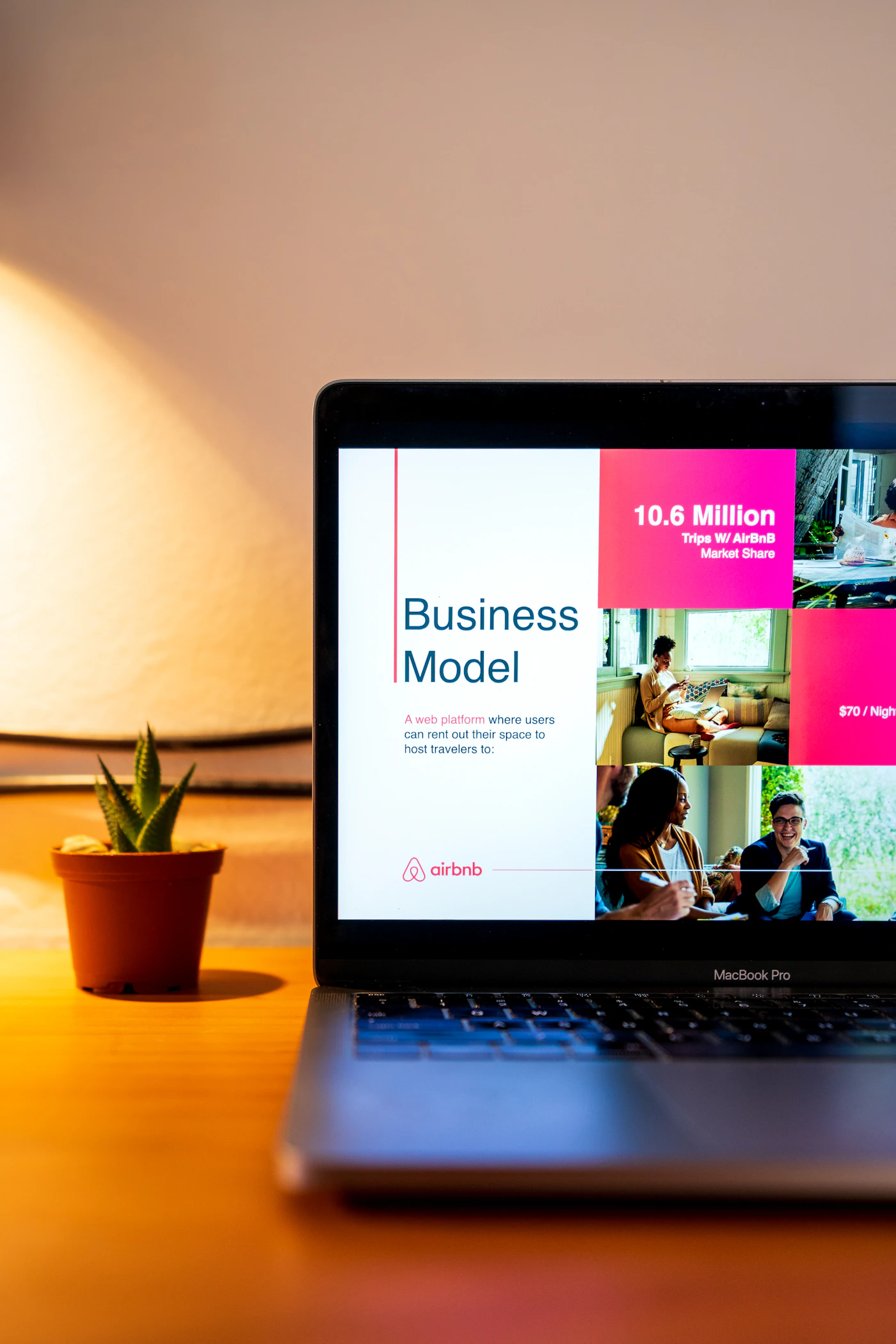 Professional pitch deck and business presentation displayed on a laptop
