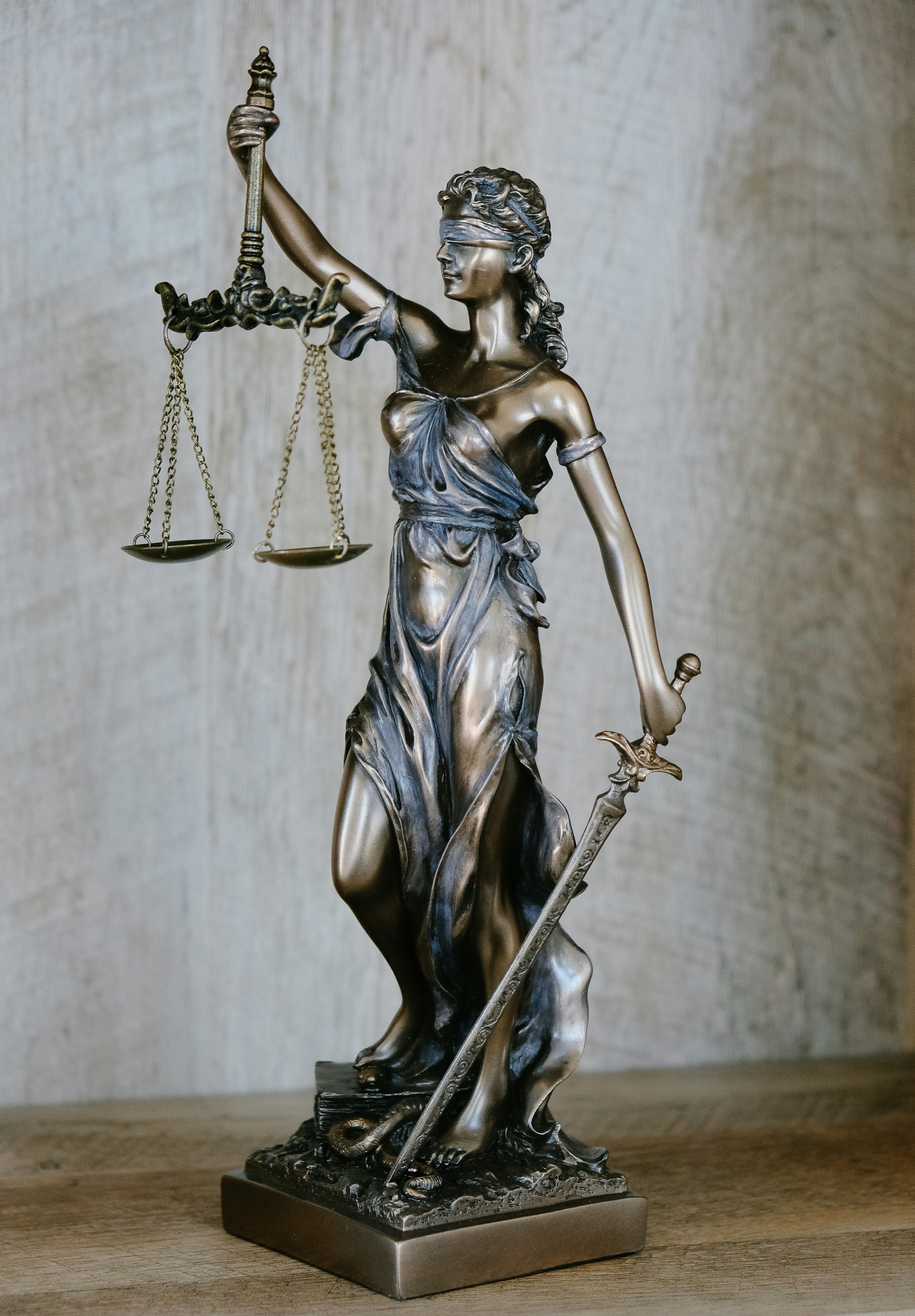 Lady Justice, an allegorical personification of the moral force in the judicial system.