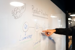person writing on white board