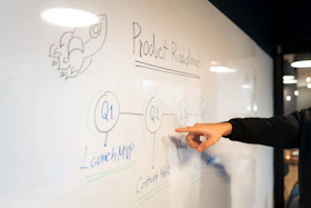 person writing on white board