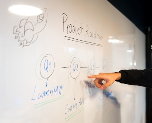 person writing on white board