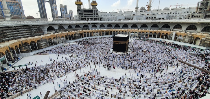 muslims in Mecca doing their hajj around the Kaaba - pilgrims 