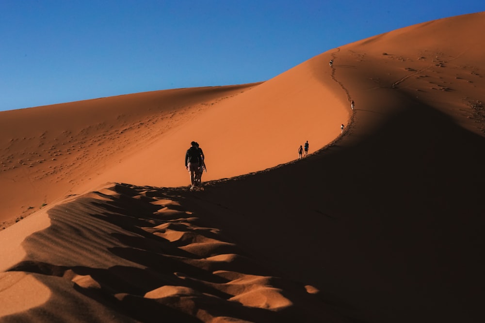 person walking on sand dunes during daytime