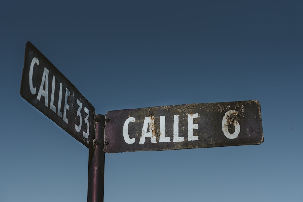 a close up of a street sign with a sky background