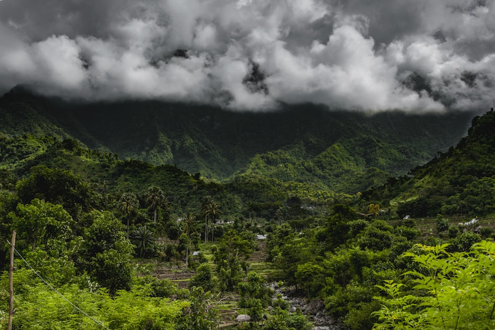 montaña verde bajo nubes blancas durante el día