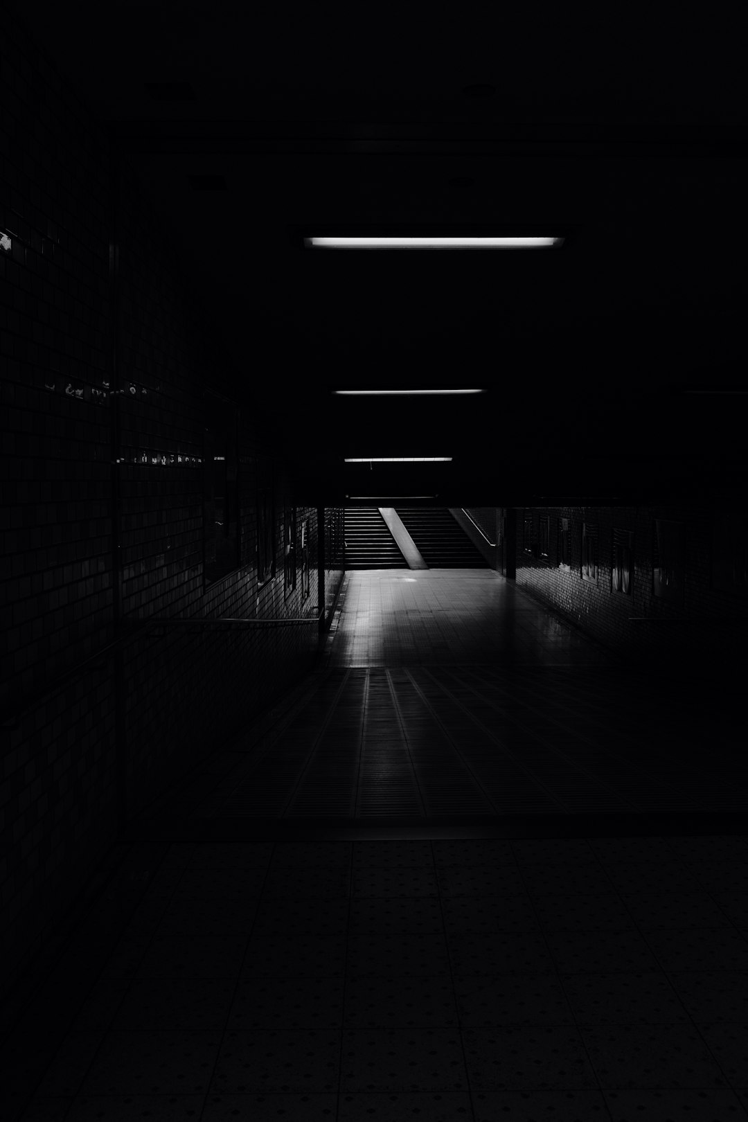 black and white tunnel with light