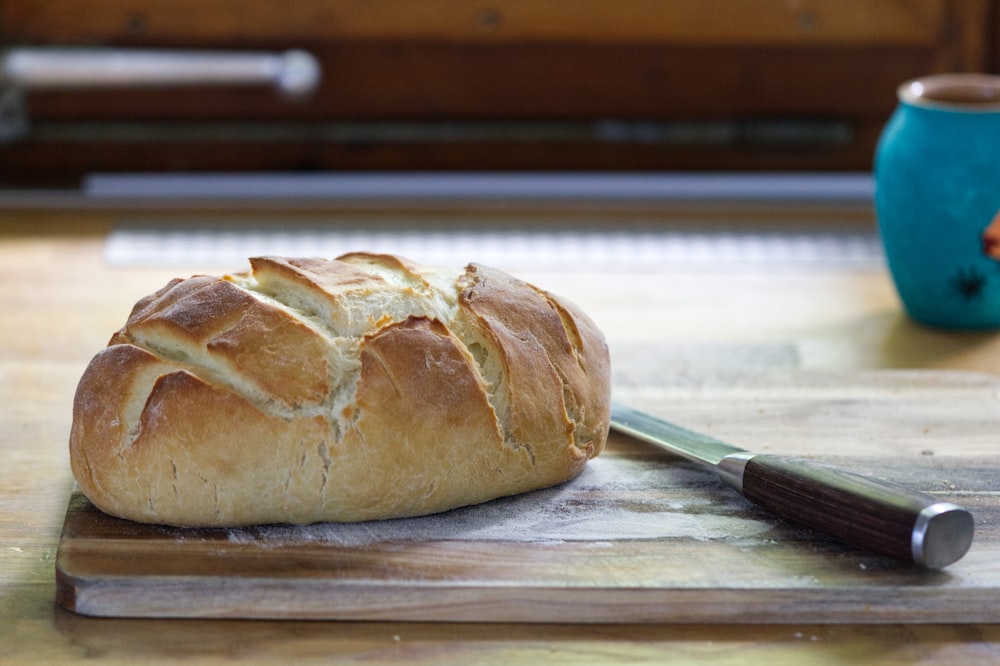 bread on white wooden table