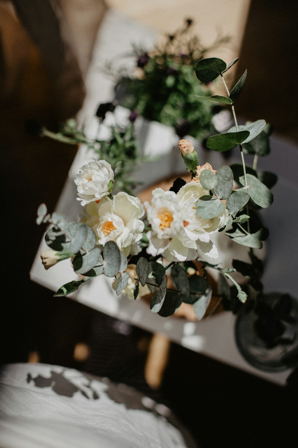 white flowers on white ceramic plate