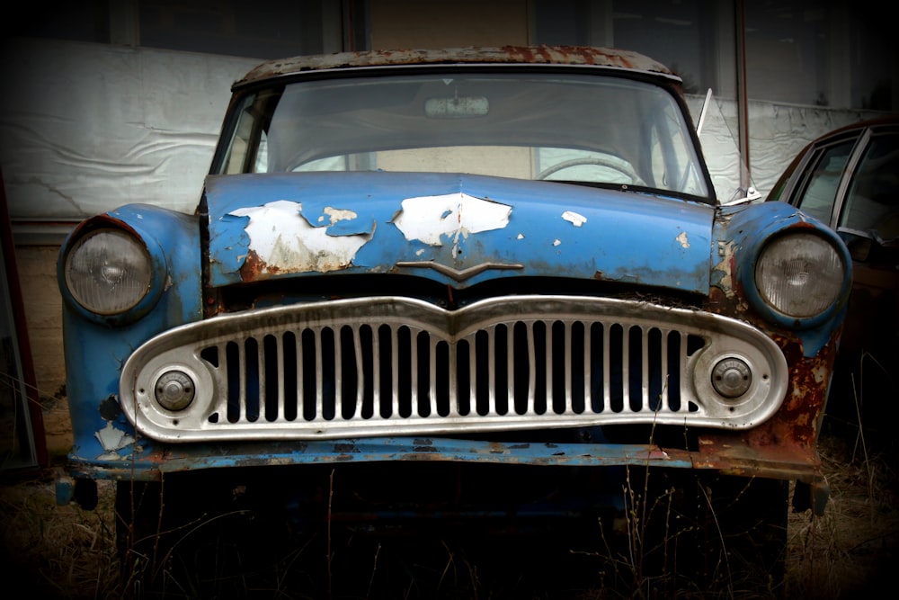 blue and white chevrolet car