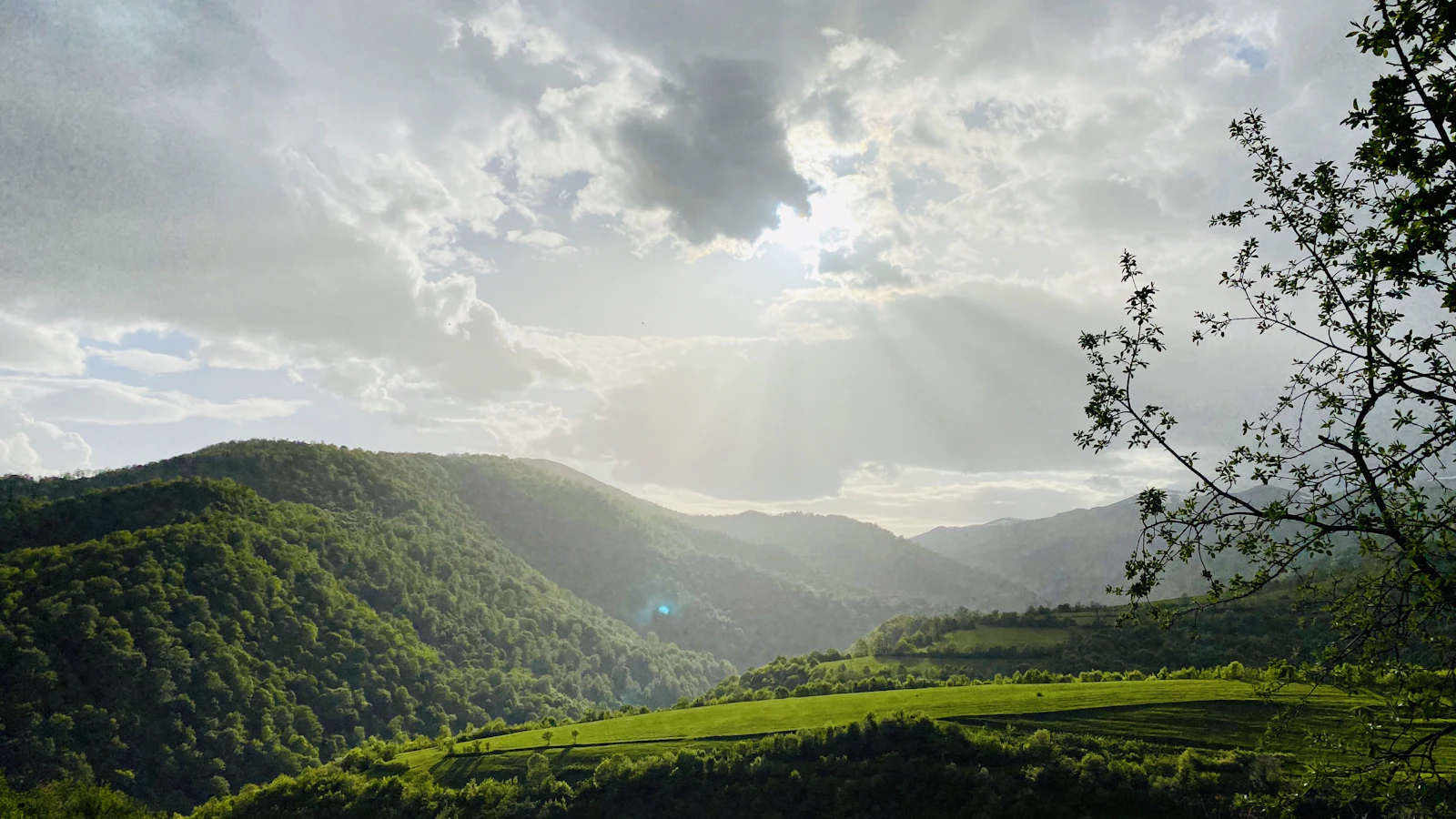 Forested hills around Dilijan under a stormy sky