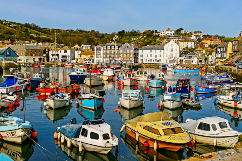 Fishing boats moored in a harbour