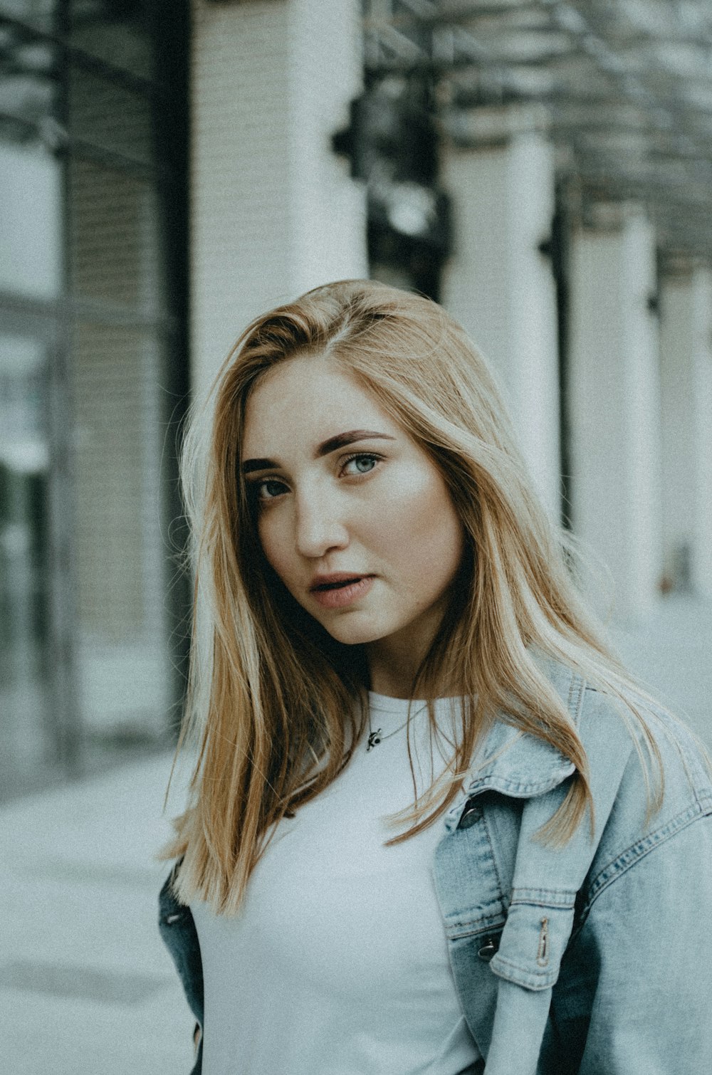 woman in blue denim jacket