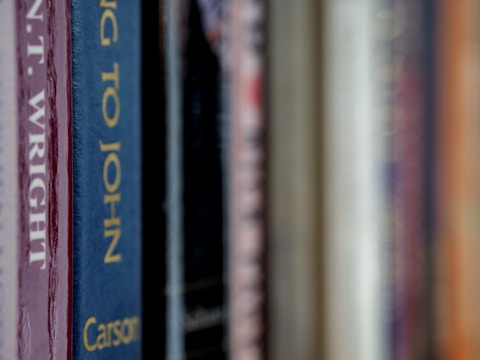 Close-up of a hand selecting books from a curated shelf.