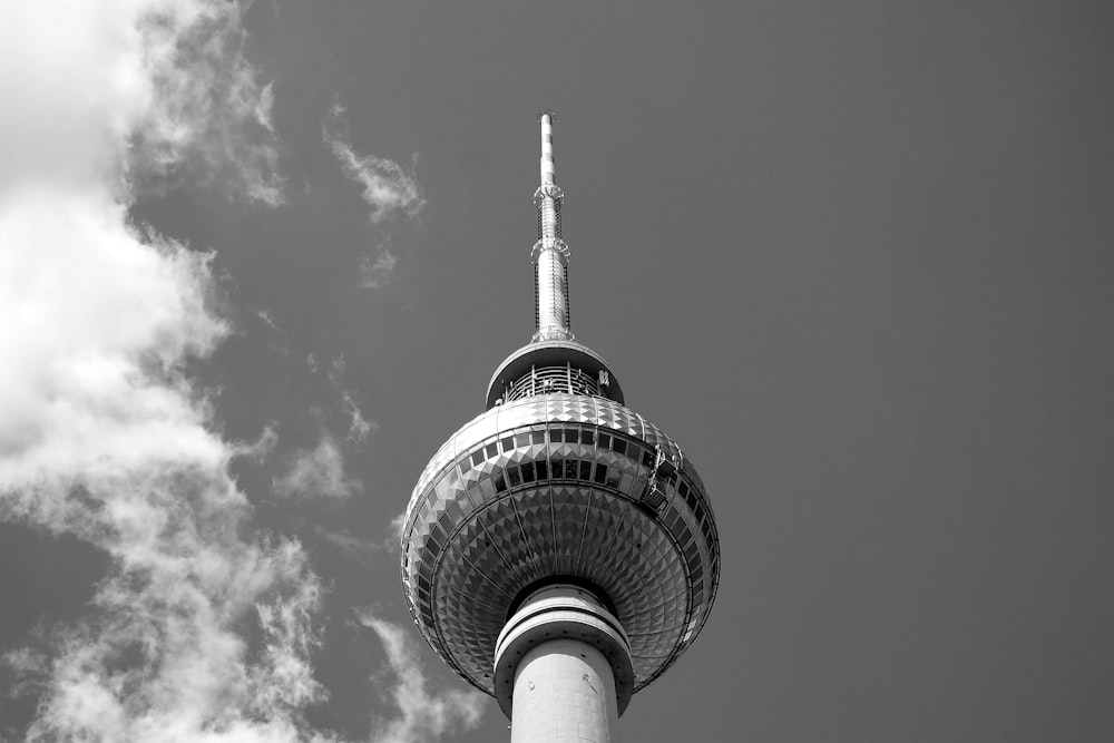 grayscale photo of space needle