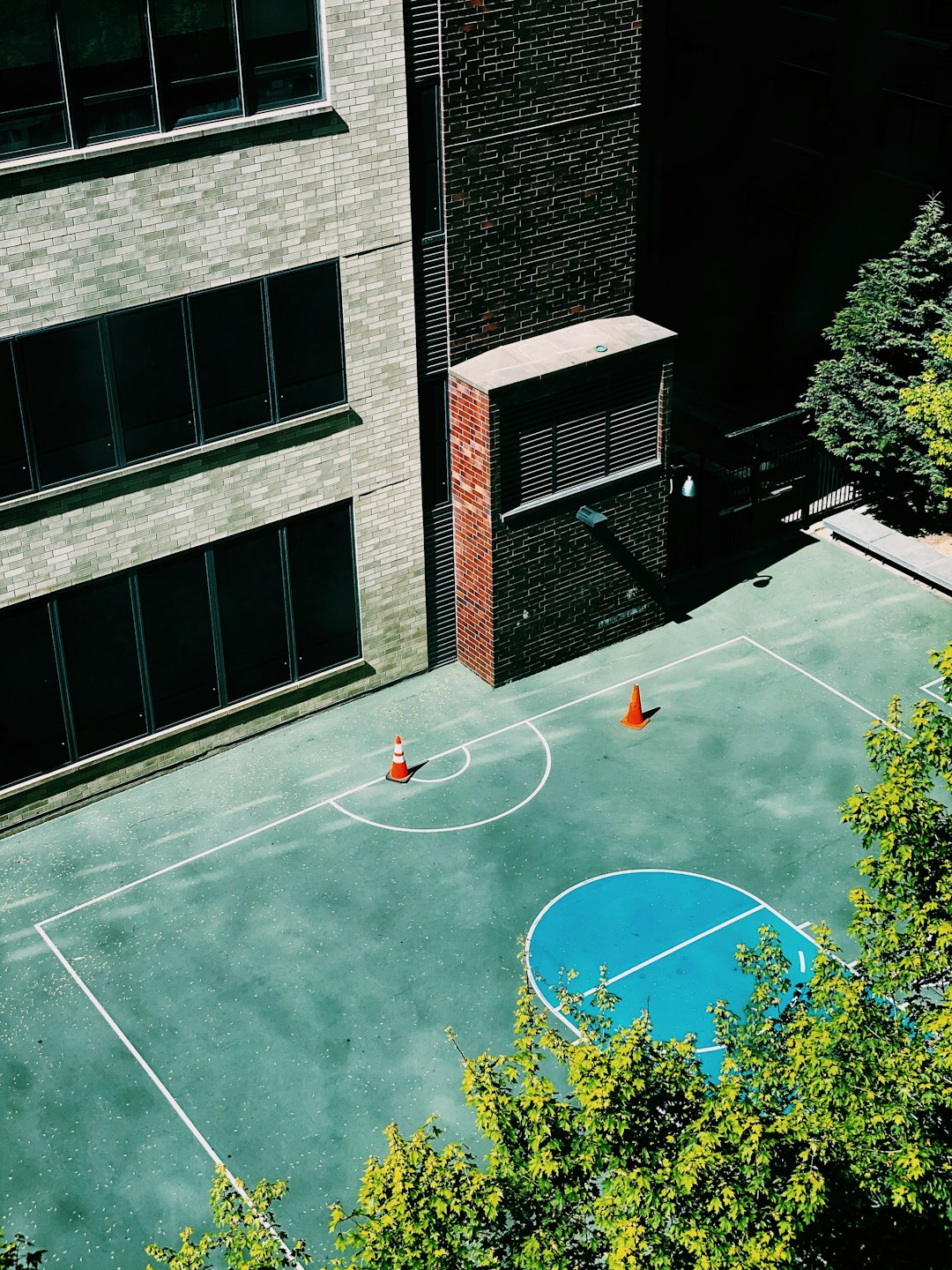 green and white basketball court