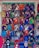 A collection of colorful luchador masks arranged on a grid display. Each mask features various designs, some with sports team logos and others inspired by superhero motifs. The masks are vibrant and include a range of colors and patterns.