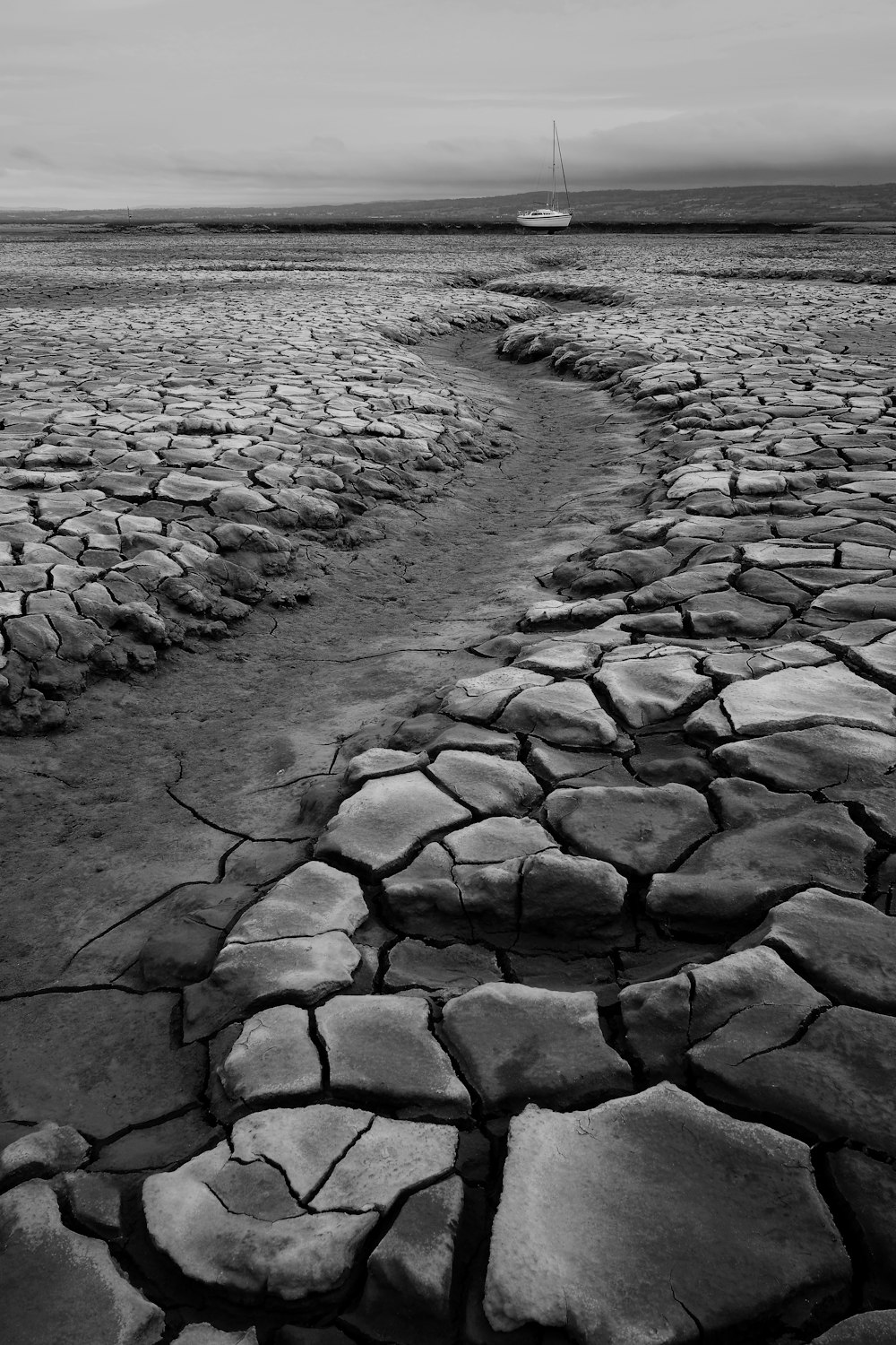 grayscale photo of water on sand