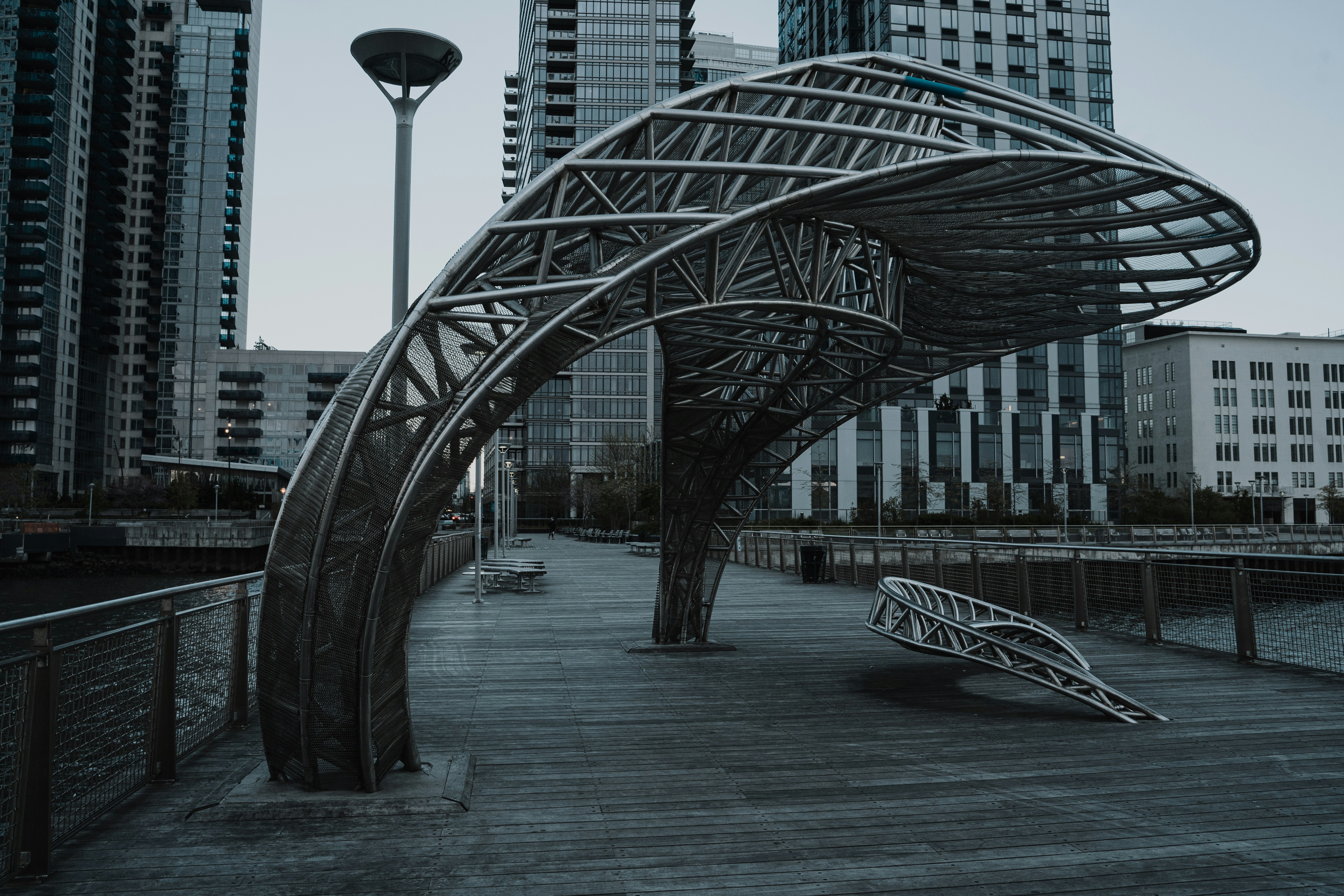 grayscale photo of a bridge