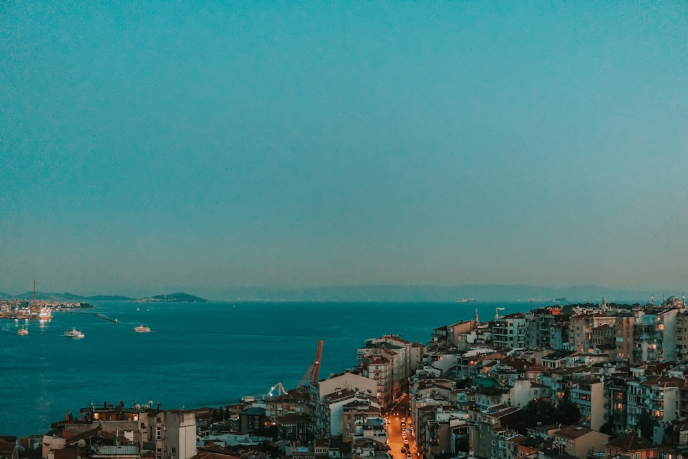 aerial view of city buildings near sea during daytime