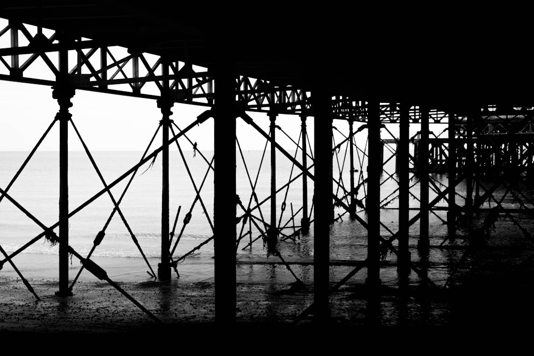 grayscale photo of a bridge