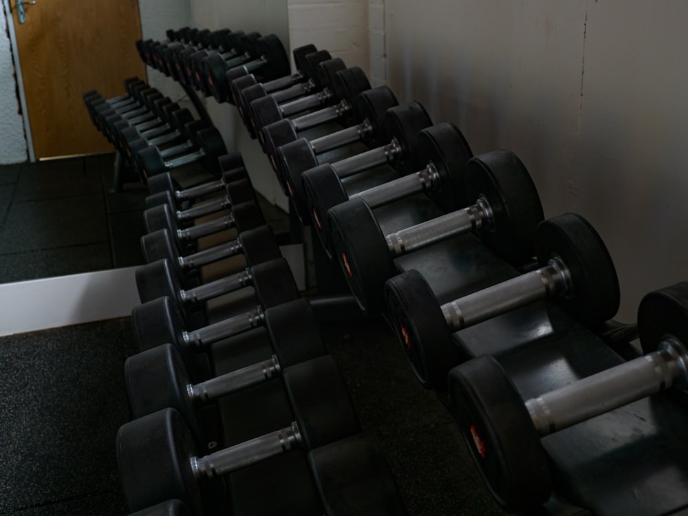 black and gray exercise equipments