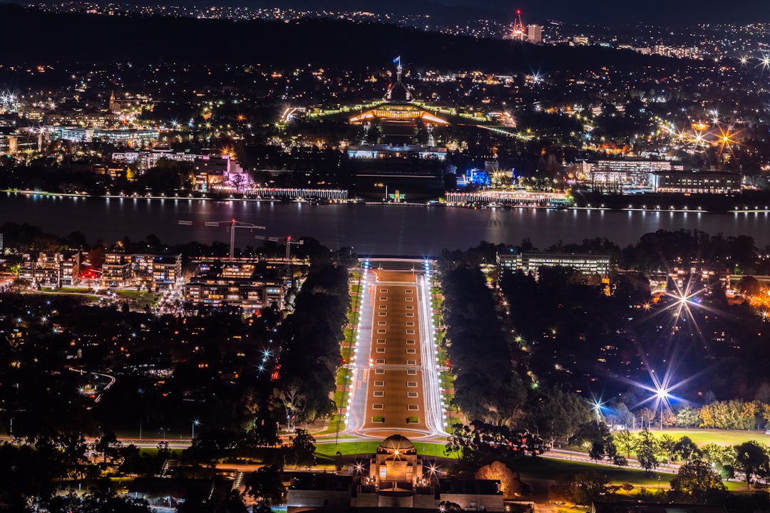 city skyline during night time, Canberra from top😍<p></figure>