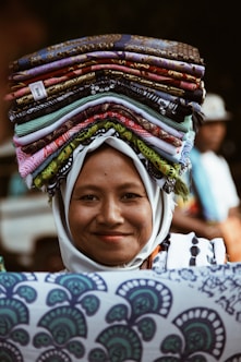 woman in white blue and red hijab