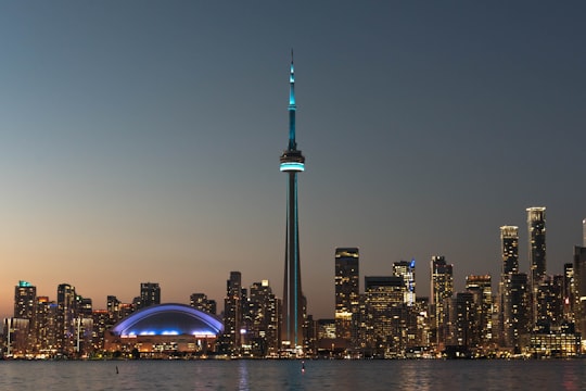 city skyline during night time in Roundhouse Park Canada