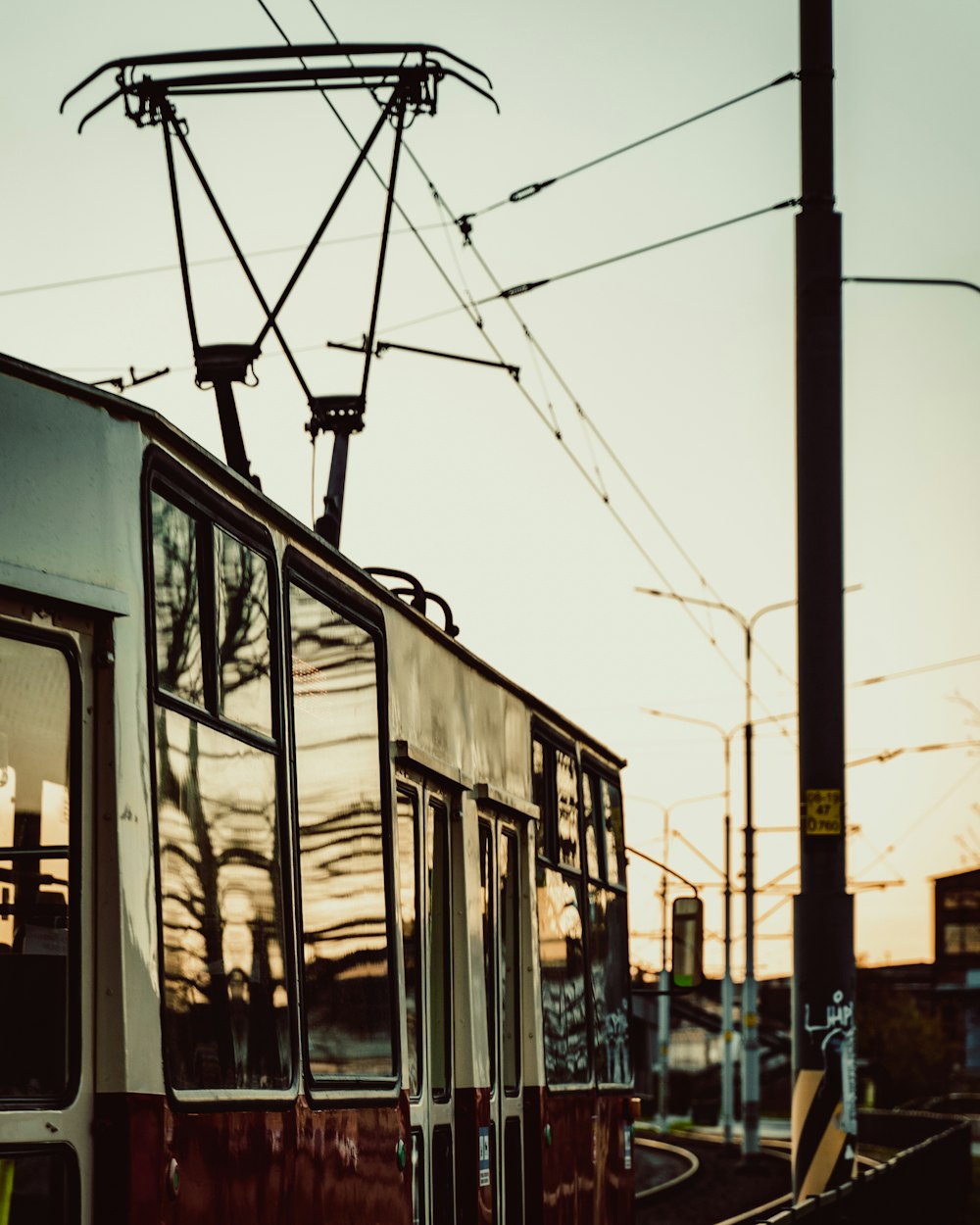 white and blue train on the street