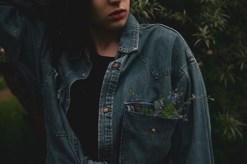 woman in blue denim jacket