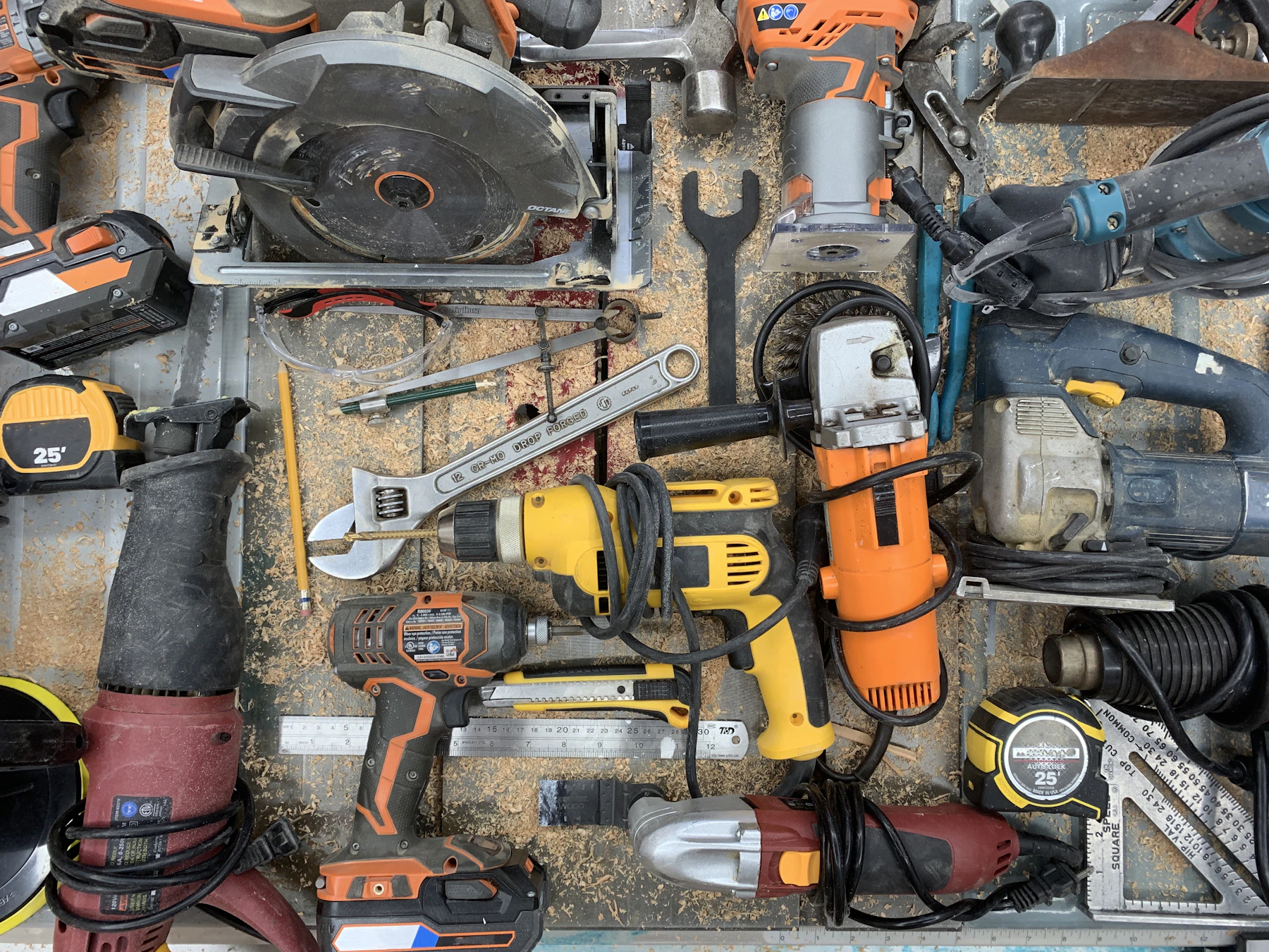 A real cordless drill photographed in a workshop