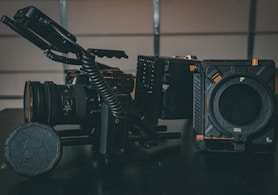 black camera on white table