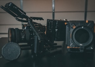 black camera on white table