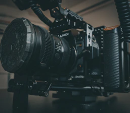 Professional photo shoot setup with Lumix camera and vibrant lighting in a modern studio.