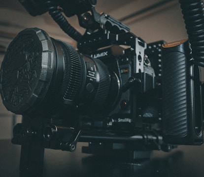 Sony FX30 camera setup with premium lenses and cinematic lighting in a studio environment