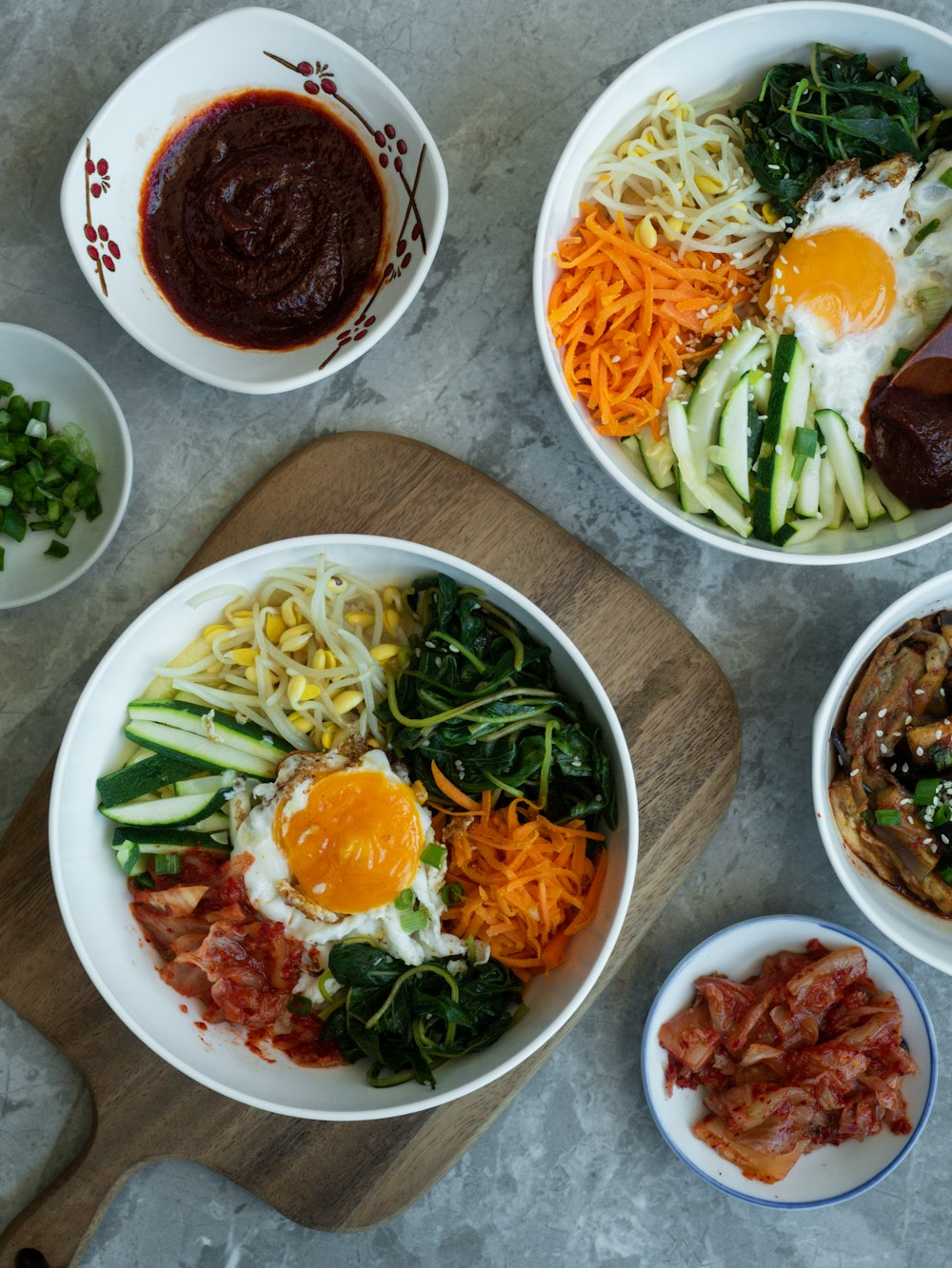 cooked food on white ceramic bowls