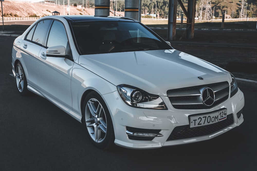 white mercedes benz c class coupe