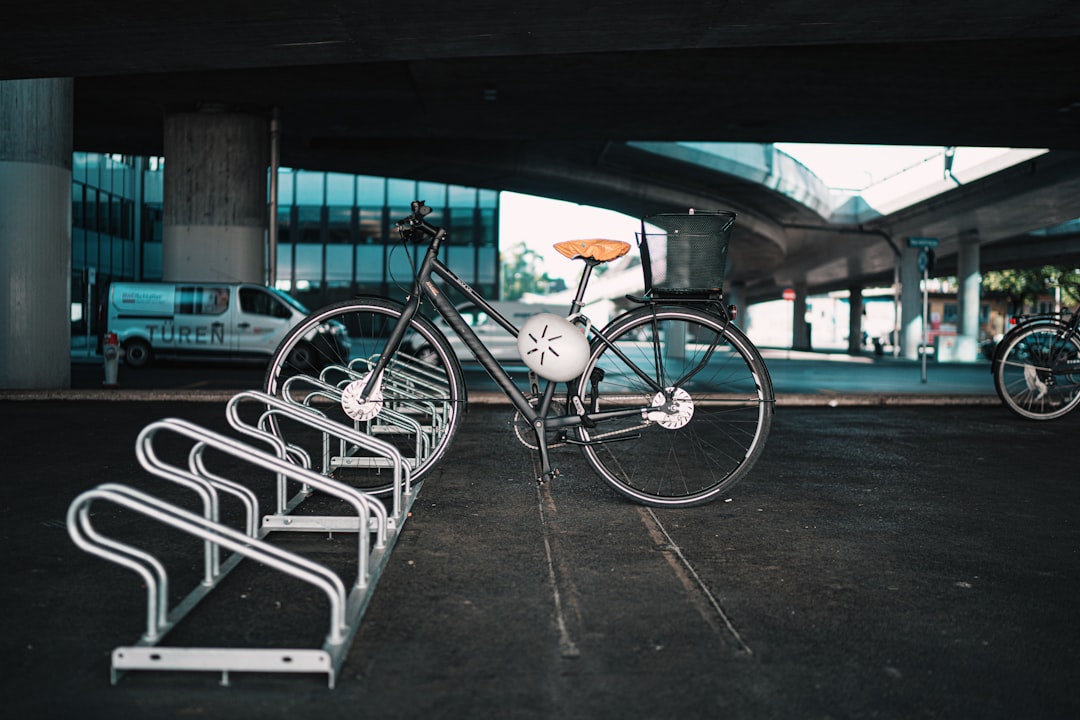 black and white bicycle on gray metal railings