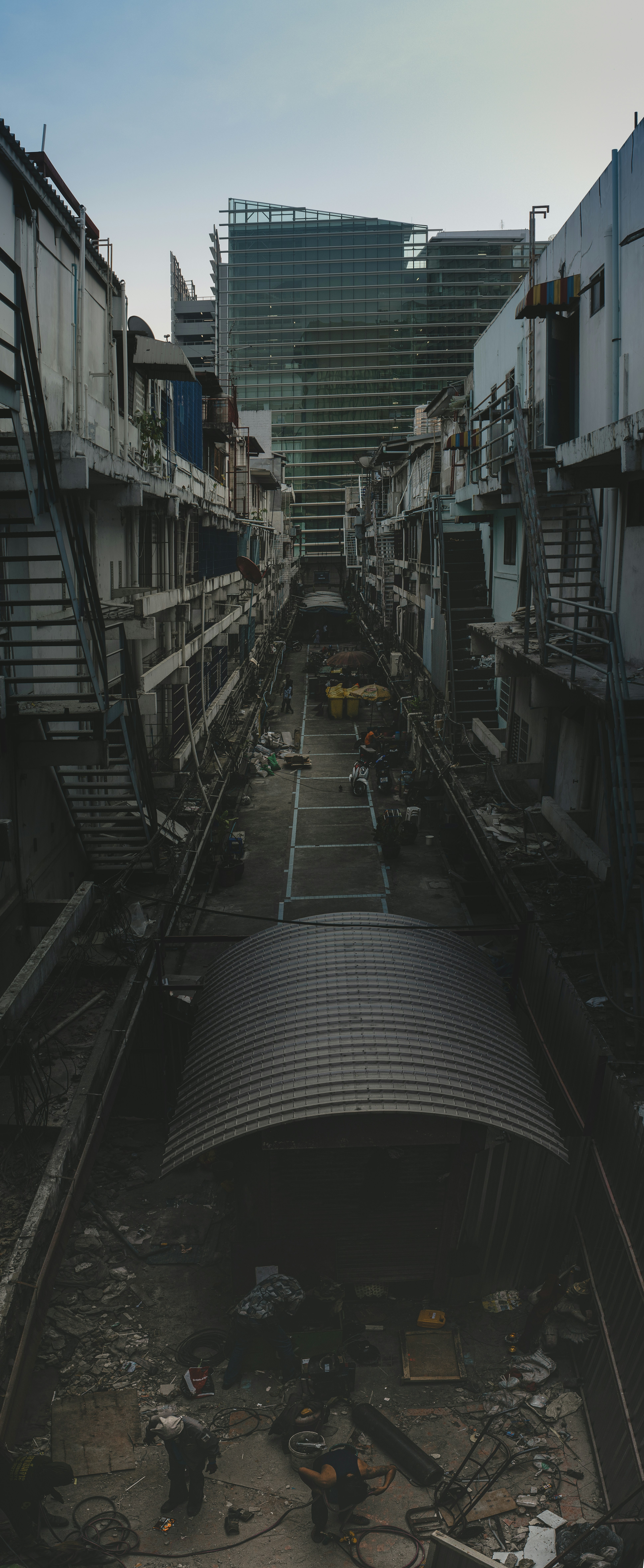 Slums in Bangkok. Vertical panorama.