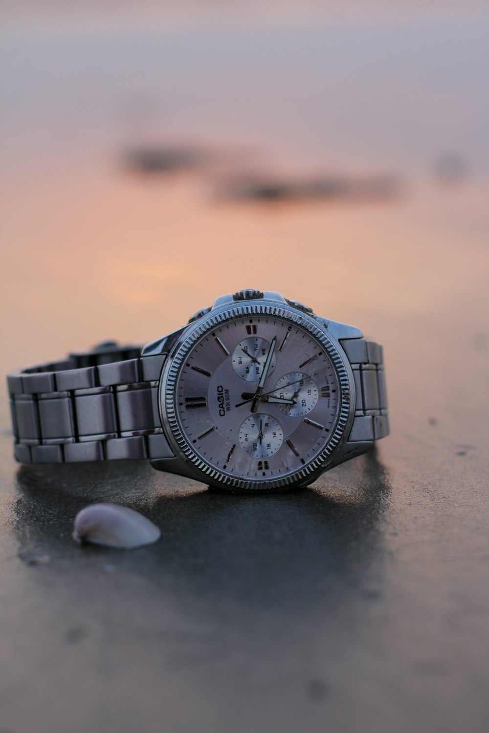 silver link bracelet round chronograph watch