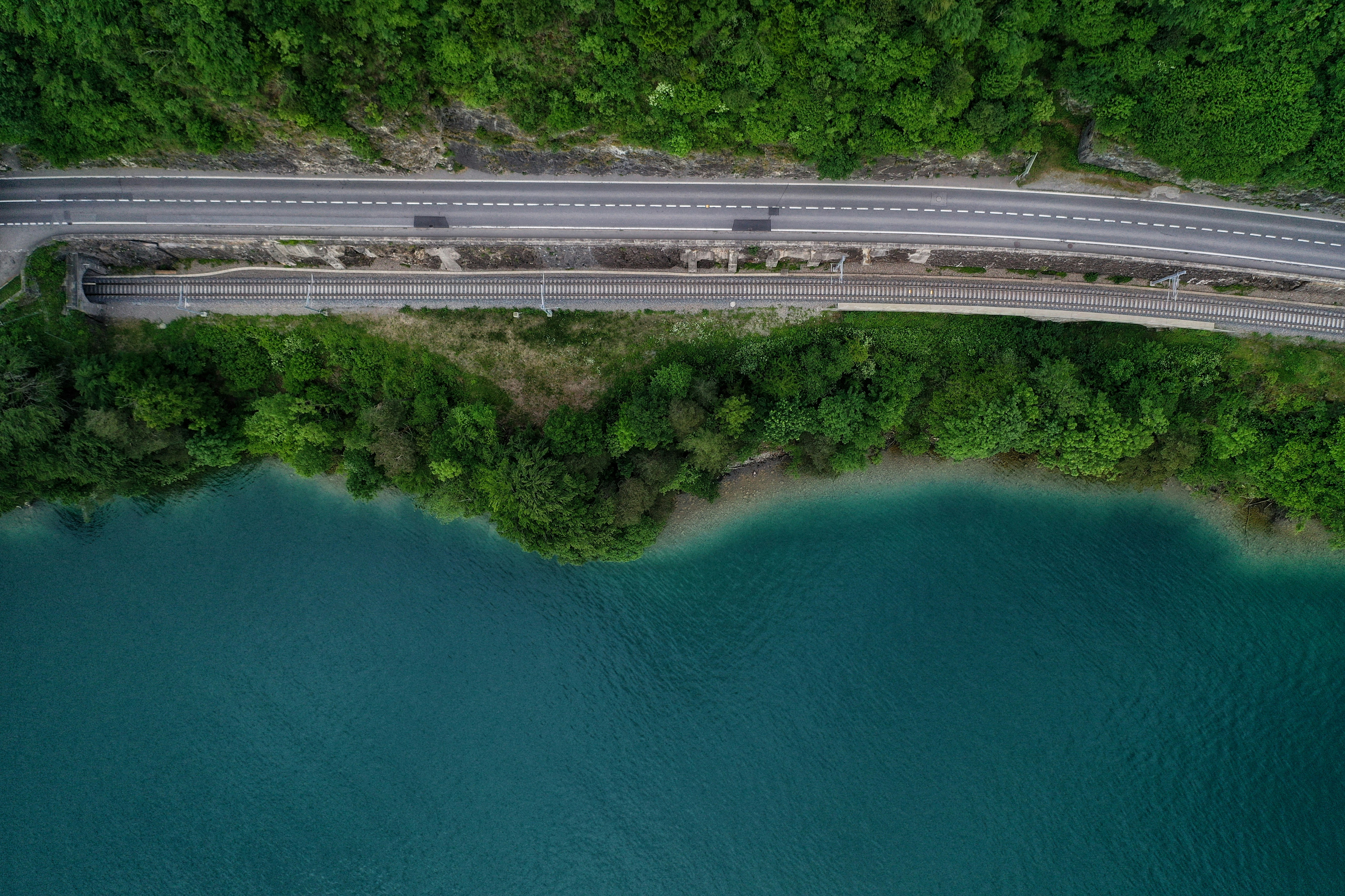 aerial view of bridge over the river