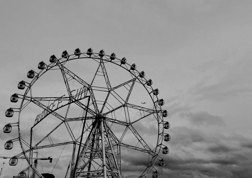 grayscale photo of ferris wheel