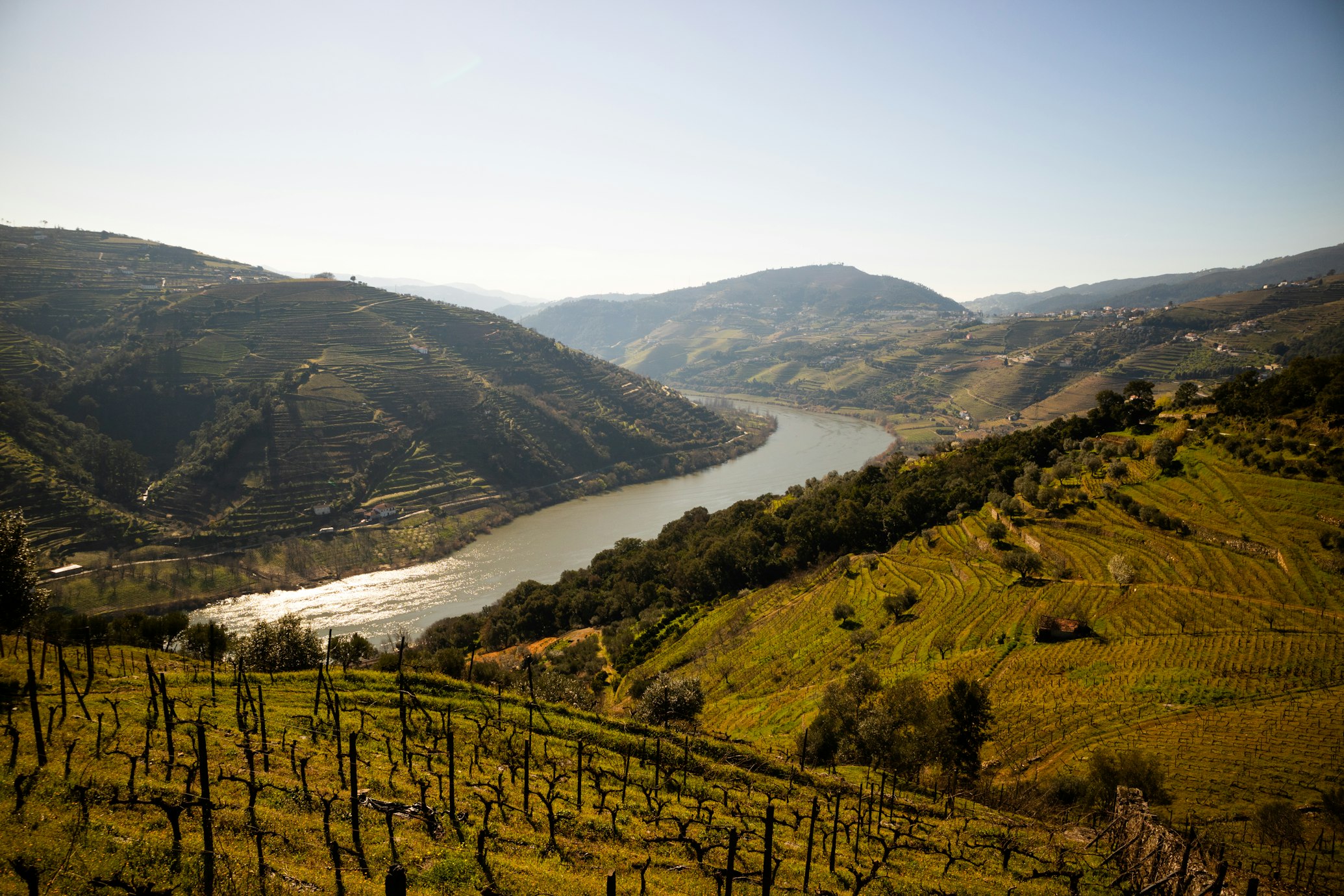 un fiume attraversa le colline verdi del Portogallo