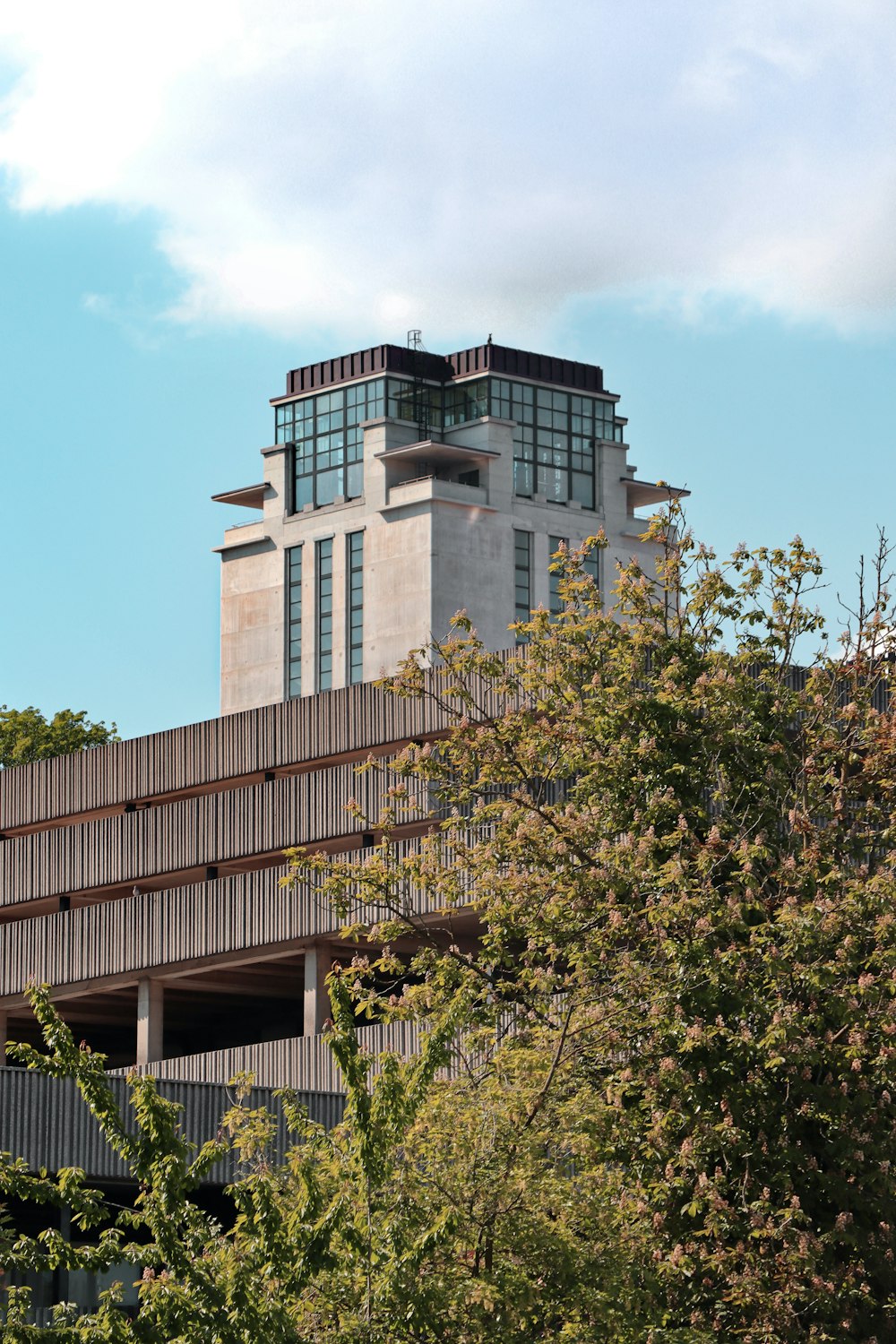 edificio in cemento marrone vicino agli alberi verdi durante il giorno